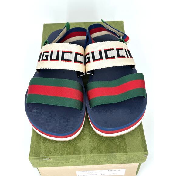 Gucci Bedlam Slingback Flatform Sandal Navy Web Stripe Logo Men\'s 9 EU 42 main image 9